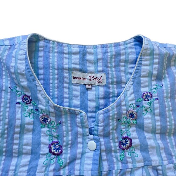 Breakfast in Bed Lightweight Robe Short Sleeve Dressing Gown Snap Front Blue - Picture 3 of 6